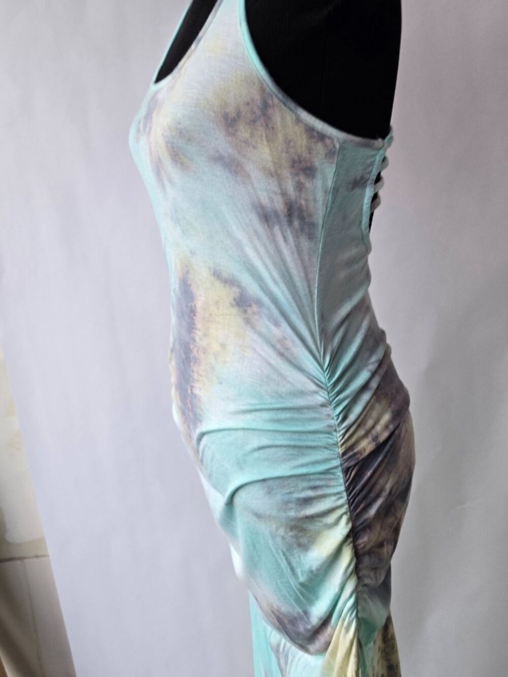 Venus Aqua Pastel Tie Dye Boho Bodycon Maxi Dress Art to Wear Evening Beach - Picture 8 of 9